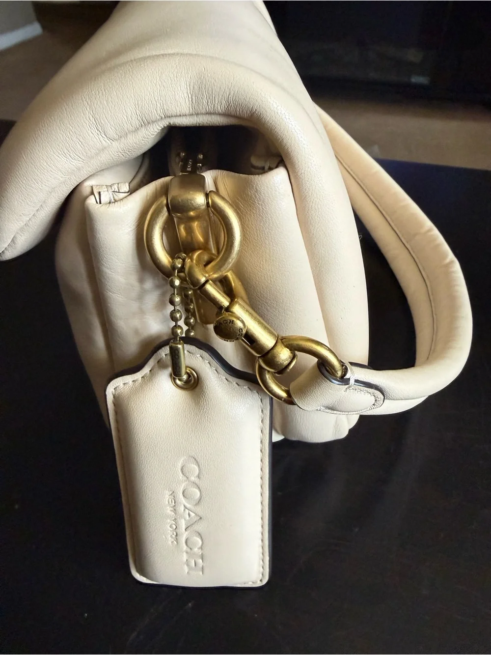 Coach Cream Pillow Tabby Leather Shoulder Bag with Gold Hardware